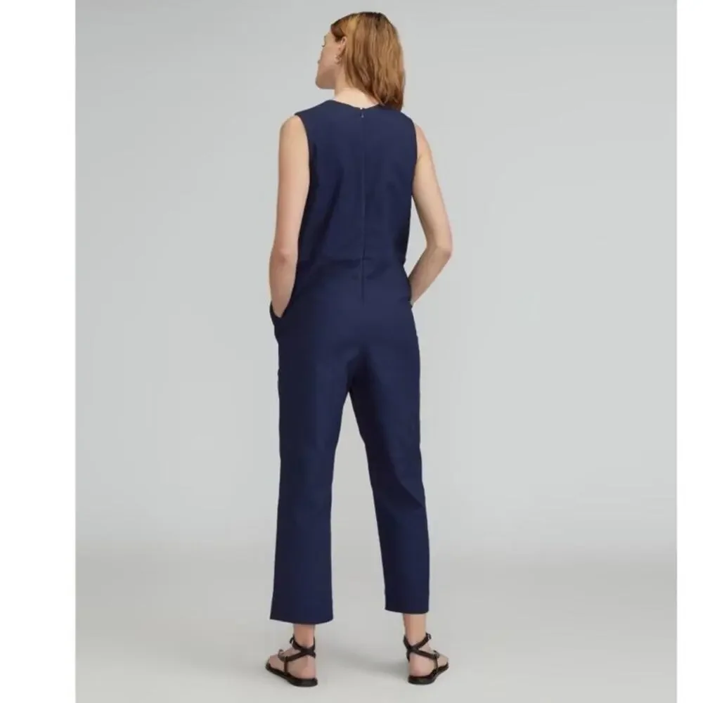 Everlane Navy Structured Cotton Jumpsuit Size 6 New Sleeveless V-Neck Slim Fit - Picture 5 of 9